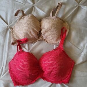 2 Victoria's Secret 38D Demi Lace Padded Bras Lace Underwire